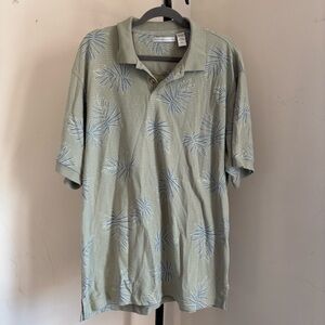 Geoffrey Beene Olive Polo with Blue Leaf Design
